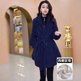 康赛一体绒加厚外套2025年冬季时尚气质减龄轻奢显瘦中长款大衣