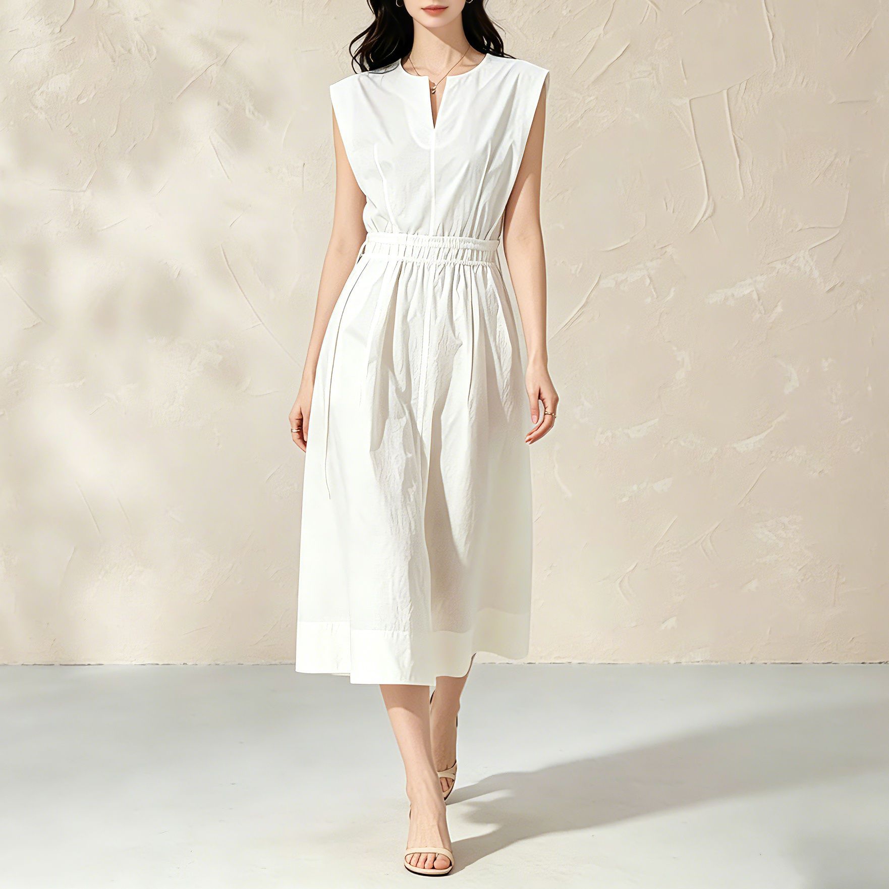 Đầm maxi nữ thắt eo cotton trắng dáng suông mát mẻ — màu sắc chi tiết 1