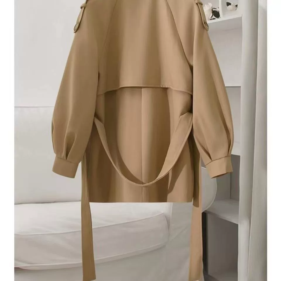 Короткий тренч-пиджак, для полных женщин, оверсайз, хаки, размеры M–4XL (рекомендации)
