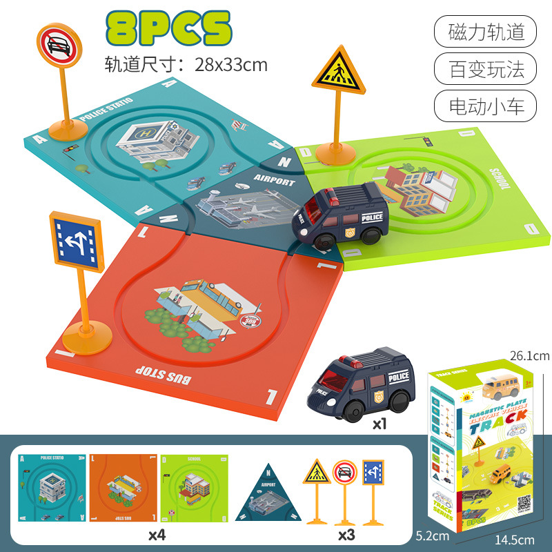 Tiktok niños educativos pista magnética coche fuego ingeniería vehículo DIY variedad rompecabezas eléctrico pista coche