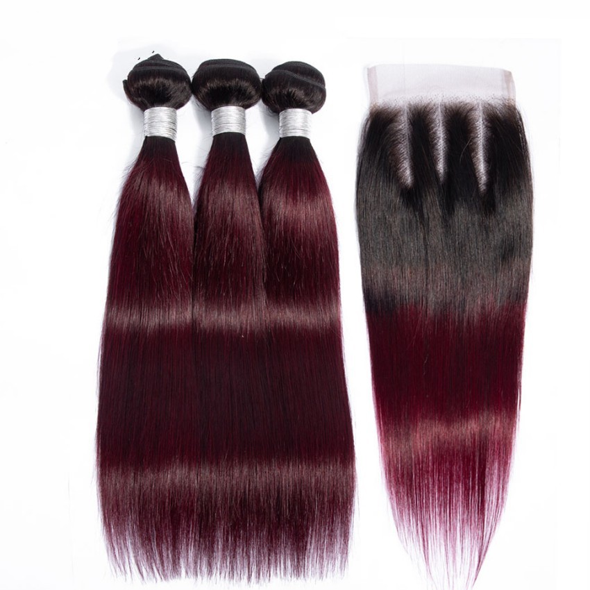 Burgundy human hair bundles 1b/99j strai...