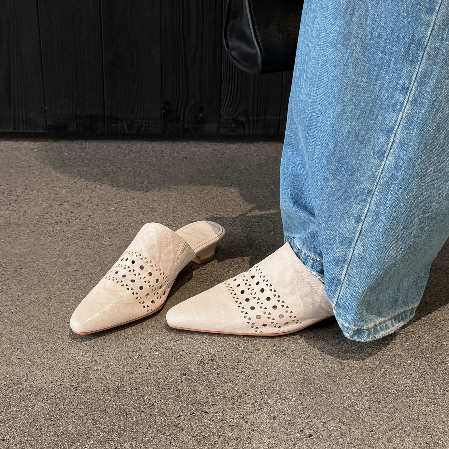 CHIKO Eugenie Pointy Toe Block Heels Perforated Minimalist Mules Shoes