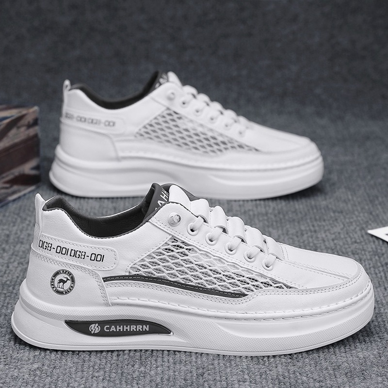 Zapatos de hombre de primavera y verano, zapatos de tablero de tela de malla transpirable, zapatos blancos para jóvenes estudiantes, zapatos deportivos de ocio para hombres, nuevo estilo 2025