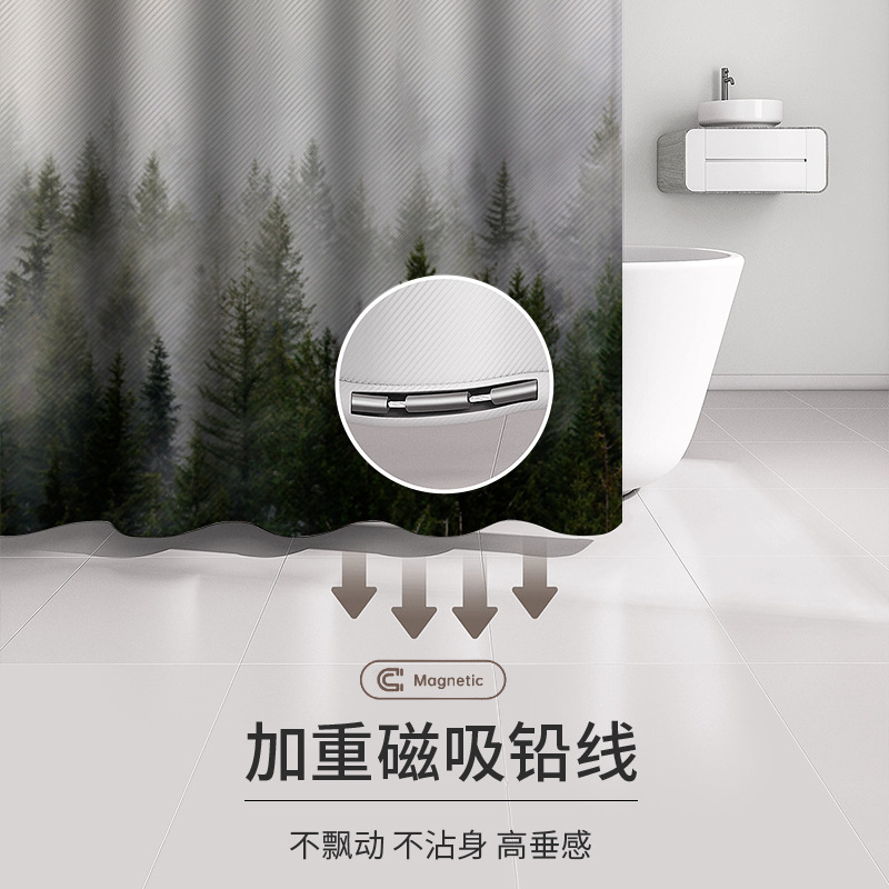 Cortina de ducha estilo europeo estilo ins popular bosque de niebla gruesa montaña lejana engrosada poliéster Impresión digital multi-especificación cortina decorativa