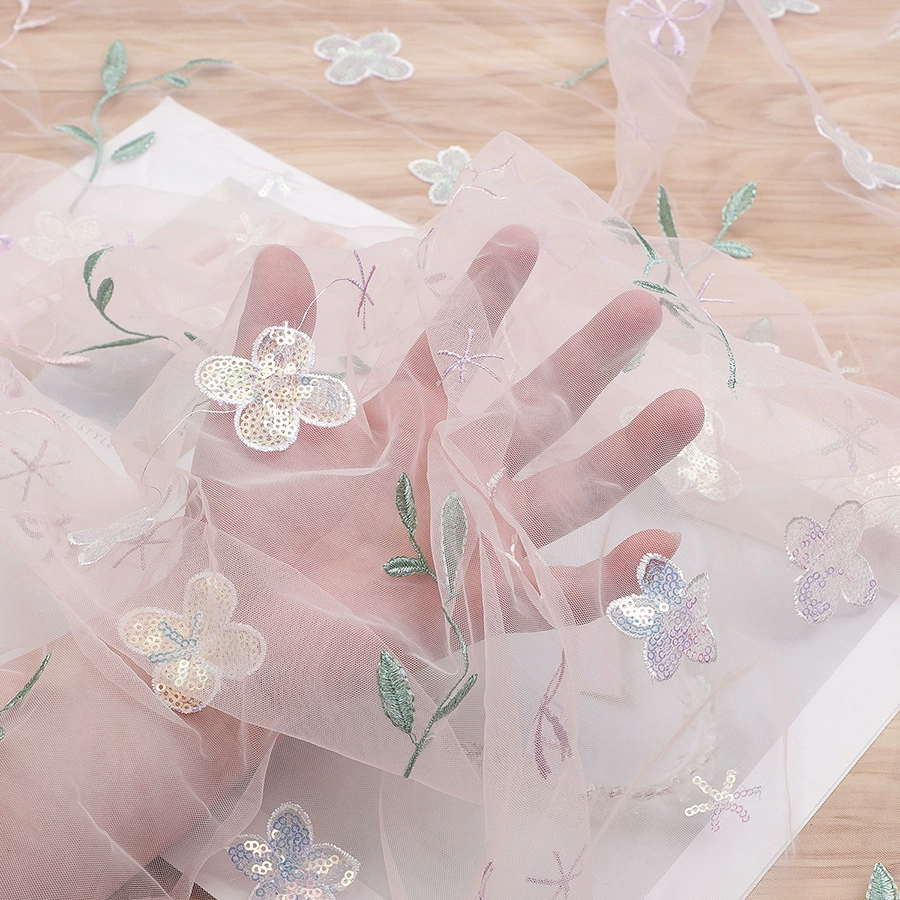 Three dimensional nail sequins, doll, flowered, with embroidery