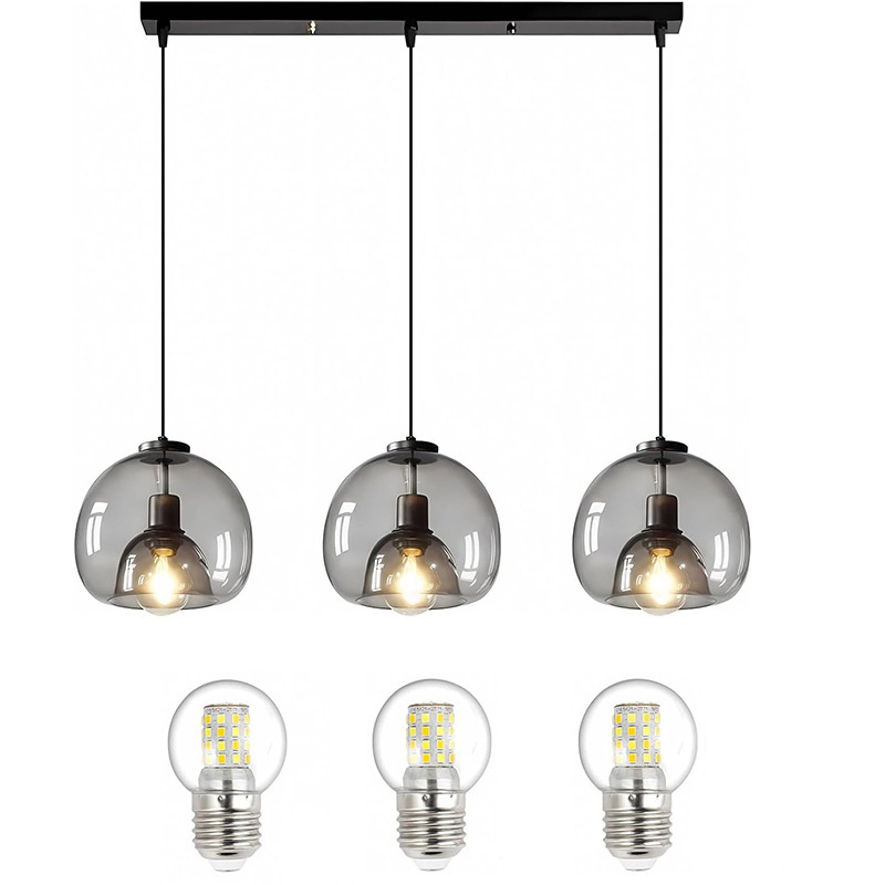 Cross-border modern chandelier 3 lights glass chandelier black chandelier indoor chandelier dining room living room kitchen island lighting