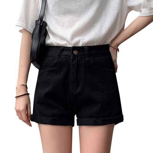 Women's Summer Jeans Shorts, Slimming High-Waisted Flared Hem Trendy Loose Wide Leg Pants