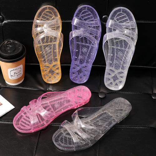 Thickened crystal slippers for women casual flat sandals for home indoor and outdoor daily non-slip bathing flip-flops for women