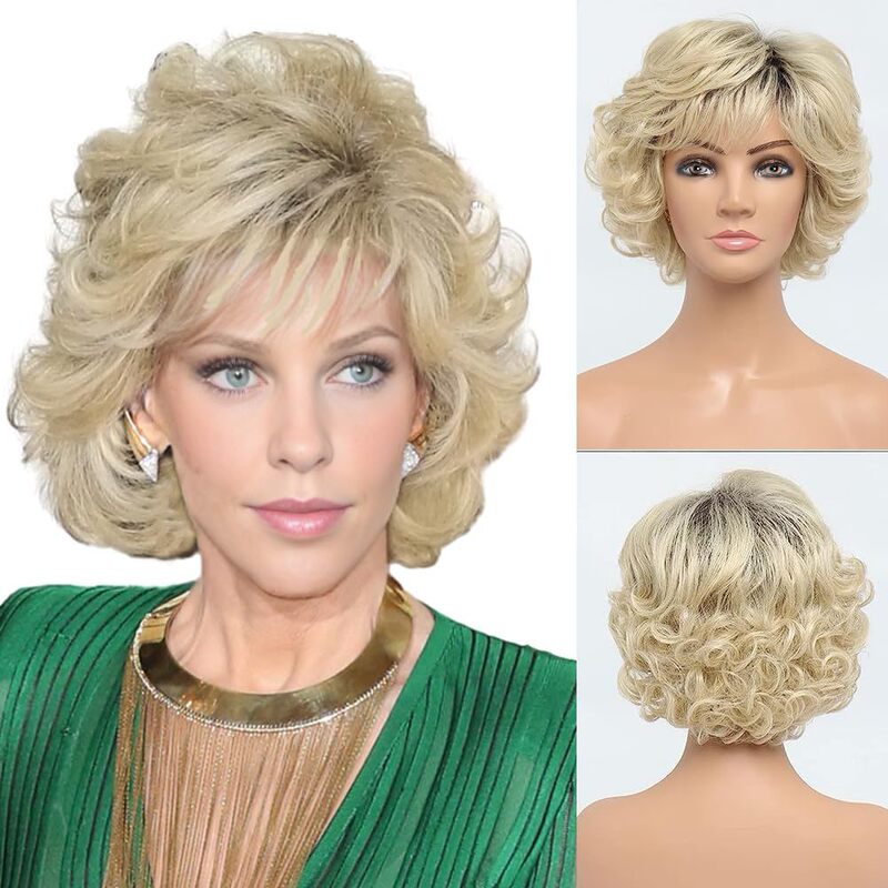 ヨーロッパとアメリカの貿易クロスボーダーウィッグ女性のファッショナブルなショートカーリーヘアメーカー卸売中高年化学繊維フルヘッドギア気質ヘアスタイル|undefined