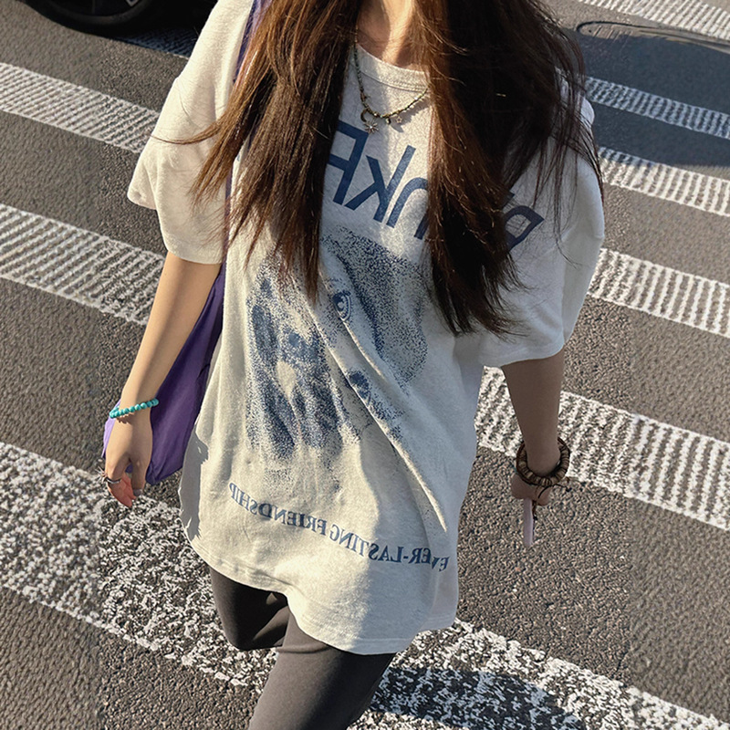 Korean-Style White Printed Short-Sleeve T-Shirt for Women, 2025 Summer and Autumn, Loose Design, Half-Sleeve Top with Linen, Boyfriend Style, Cross-Border Korean-Style White Printed Short-Sleeve T-Shirt for Women, 2025 Summer and Autumn, Loose Design, Half-Sleeve Top with Linen, Boyfriend Style, Cross-Border