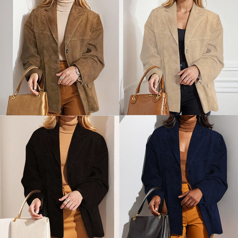 2026 Spring New Style Cross-Border European and American Women's Fashion Elegant Retro Loose Button Pocket Blazer