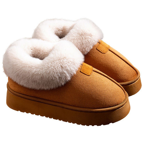 High-wrapped and heel cotton slippers, women's winter new style snow boots, velvet thick sole, non-slip fluffy cotton shoes, women's outer wear