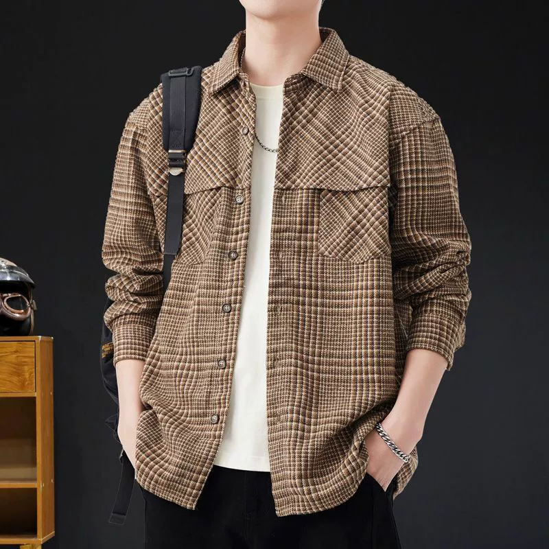 Тяжелый клетчатый рубашка мужское пальто с длинными рукавами весной 2025 новый повседневный высокого класса приливная одежда большой размер весна и осень
