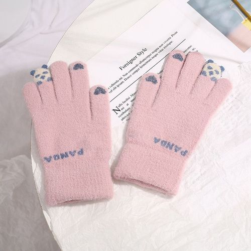  New Winter Knitted Gloves Cute Korean Style Warm Insulated Female Student Thick Touchscreen Riding Gloves