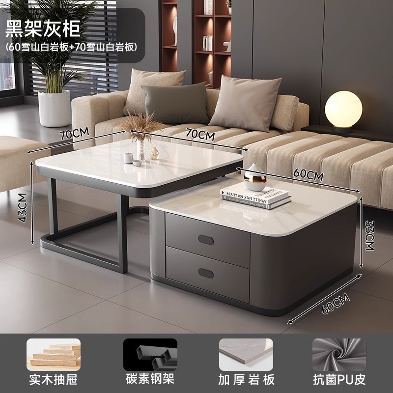 Mesa de té de roca sala de estar de alquiler familiar pequeña casa de lujo simple cuadrado moderno cuadrado de vidrio