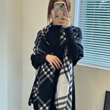 明星同款黑白经典格纹锁边仿羊绒围巾女披肩秋冬保暖百搭气质围脖
