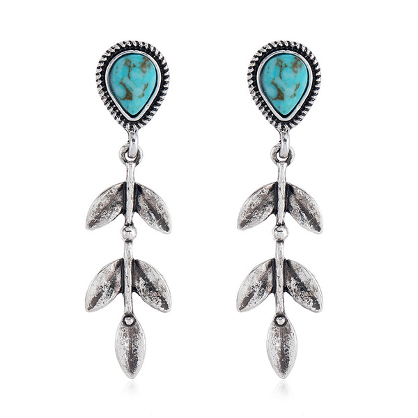 Creative long ethnic retro turquoise earrings drop-shaped