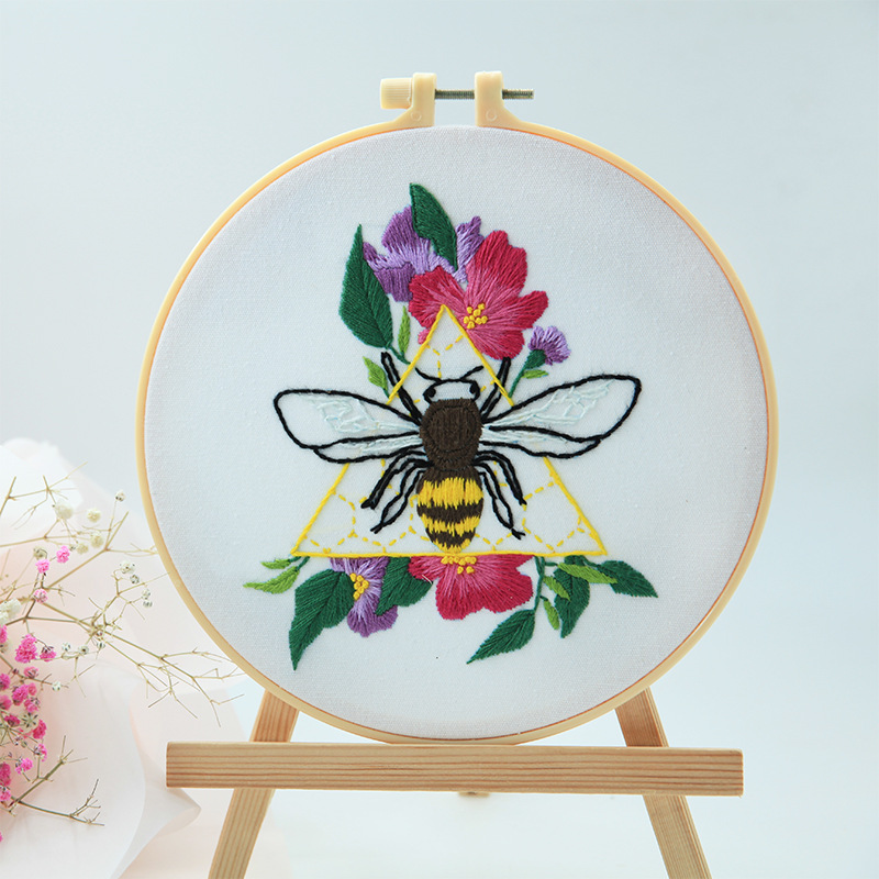 Bordado DIY abeja mariposa colgante pintura hecha a mano principiante práctica Lu Bordado Cruz puntada salón adornos de flores