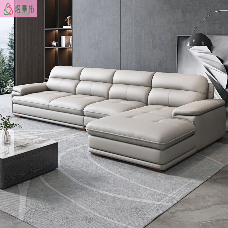 Modern Simple Leather Sofa Left and Right Chaise Longue Large and Small Apartment Sofa Nordic Leather Living Room Combination Sofa
