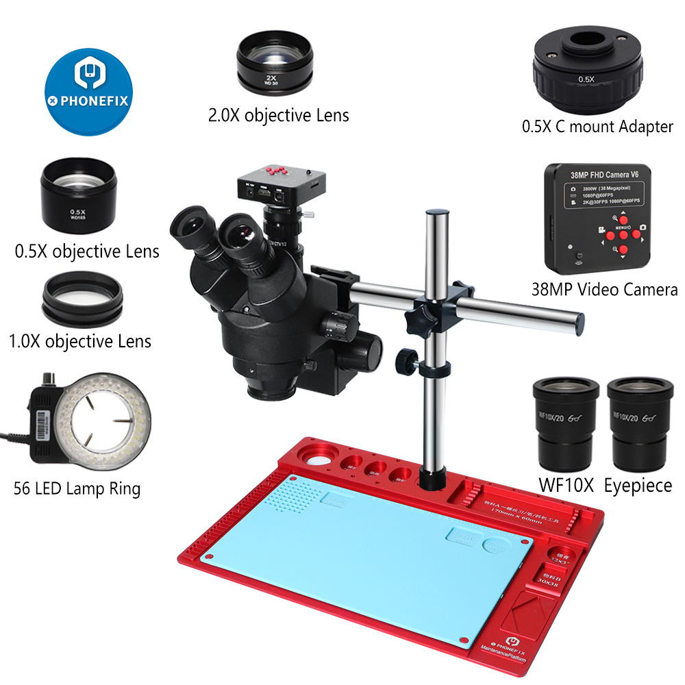 三目体式7-45倍连续变倍显微镜手机维修电路板焊接钻石珠宝鉴定镜