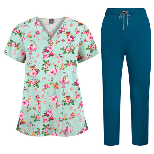 Hot-selling new products, printed hand clothes, solid color pants set, nurse clothes, doctor's hospital, clinic work clothes, two-piece set