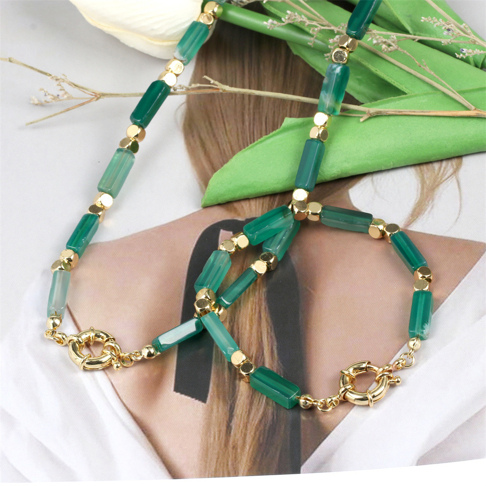 Fashion Rectangle Copper Plating Artificial Gemstones Bracelets Necklace 2 Piece Set