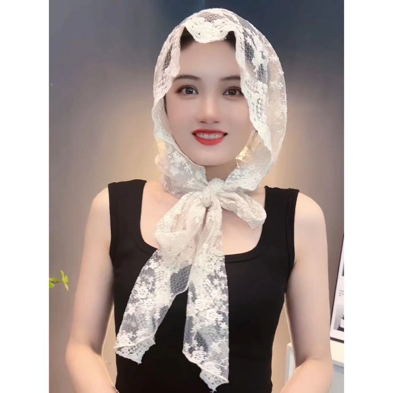 [Embroidered Lace Hat] Elegant Fashion Silk Scarf Hat European and American Fan Ogena Heavy Embroidery Joker