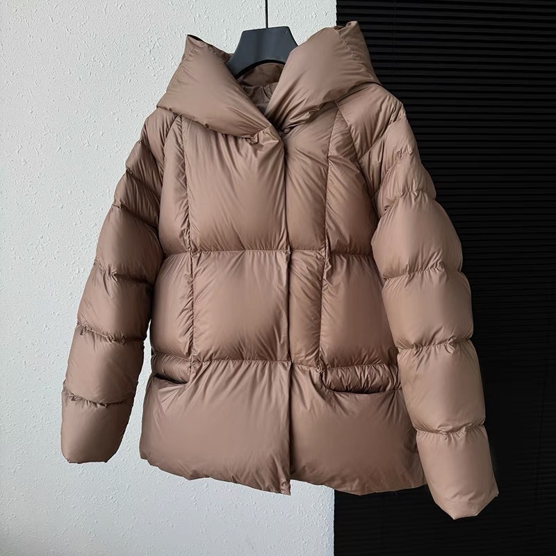 羽绒服女2025年冬季新款短款高端洋气小个子泡芙连帽90白鸭绒外套|undefined