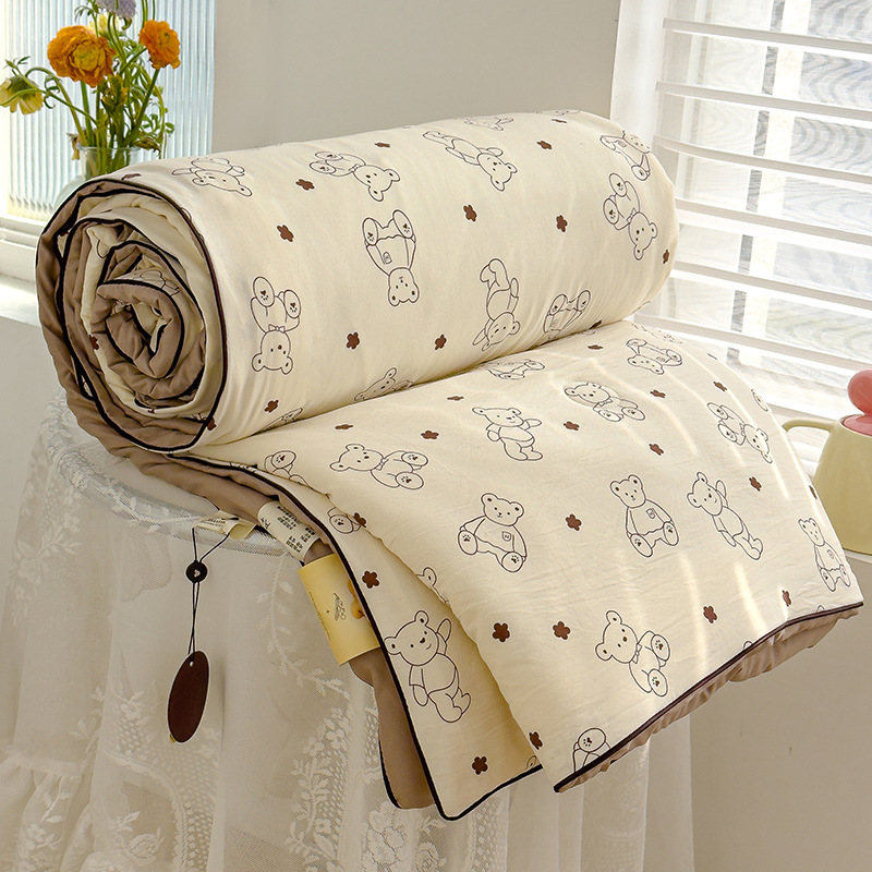 Cartoon Double-Layer Gauze Summer Quilt, Class a Gift Summer Quilt, Summer Children's Air-Conditioning Quilt, Machine Washable Quilt, Summer Thin Quilt