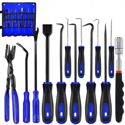 Mühərrik tənzimləmə alətləri – Tool Set - dark-blue-13-piece-set-with-straight-stone-detector-oxford-storage-roll-bag