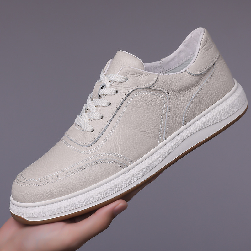 First-Layer Cowhide White Shoes, New Men's Business Casual Leather Shoes, Men's Youth Versatile British Breathable Sneakers, Trendy