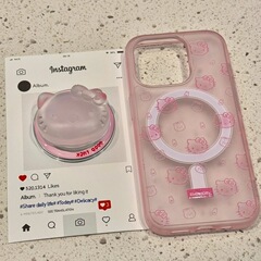 かわいい透粉kitty猫帯マグネットリンゴ16promax携帯ケースiphone15/14/proソフト1312