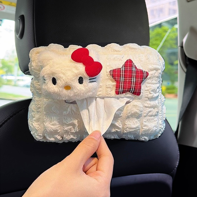 Nuevo lindo Kitty caja de toallas de automóvil asiento de automóvil bolsa de extracción de papel para automóvil colgante cubierta femenina super suave puff