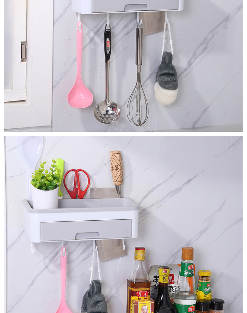 The manufacturer's hook-equipped multi-purpose storage rack is simple and nail-free kitchenware storage rack. The hook-equipped storage rack is dust-proof and easy to clean detail image 12