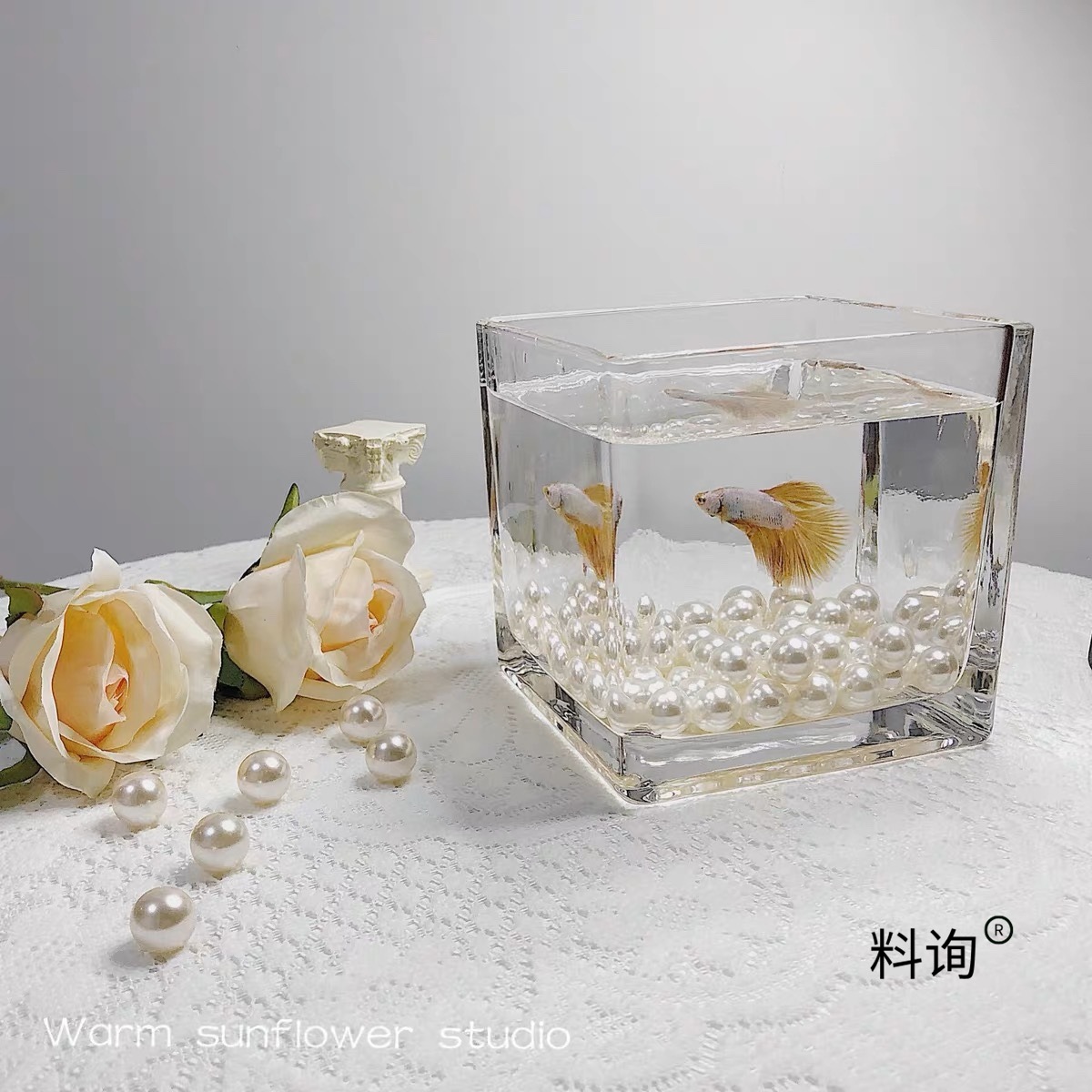 方形加厚玻璃小型鱼缸家用办公室桌面金鱼缸懒人造景装饰斗鱼缸