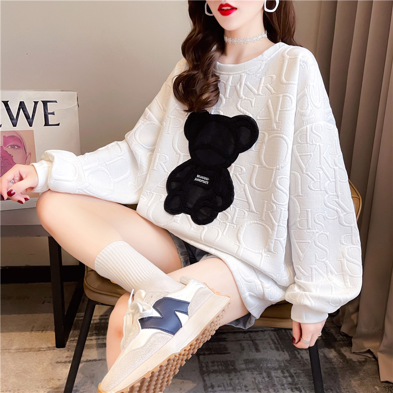 factory wholesale Waffle jacket Thin section Sweater Cartoon Easy Long sleeve Socket Mid length version T-shirts coat