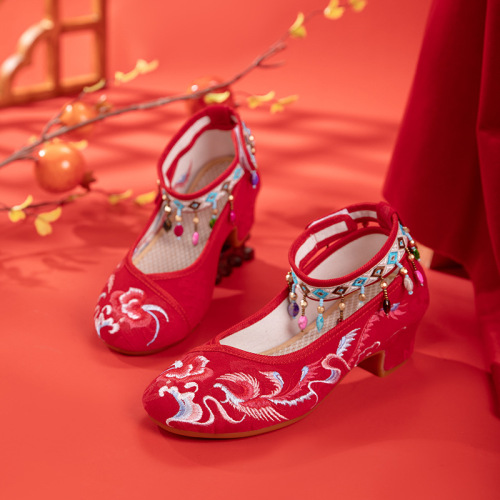 red wedding shoe female antique Fairy Hanfu Shoes for Women Girls XiuHe shoes Chinese toast wedding red shoes