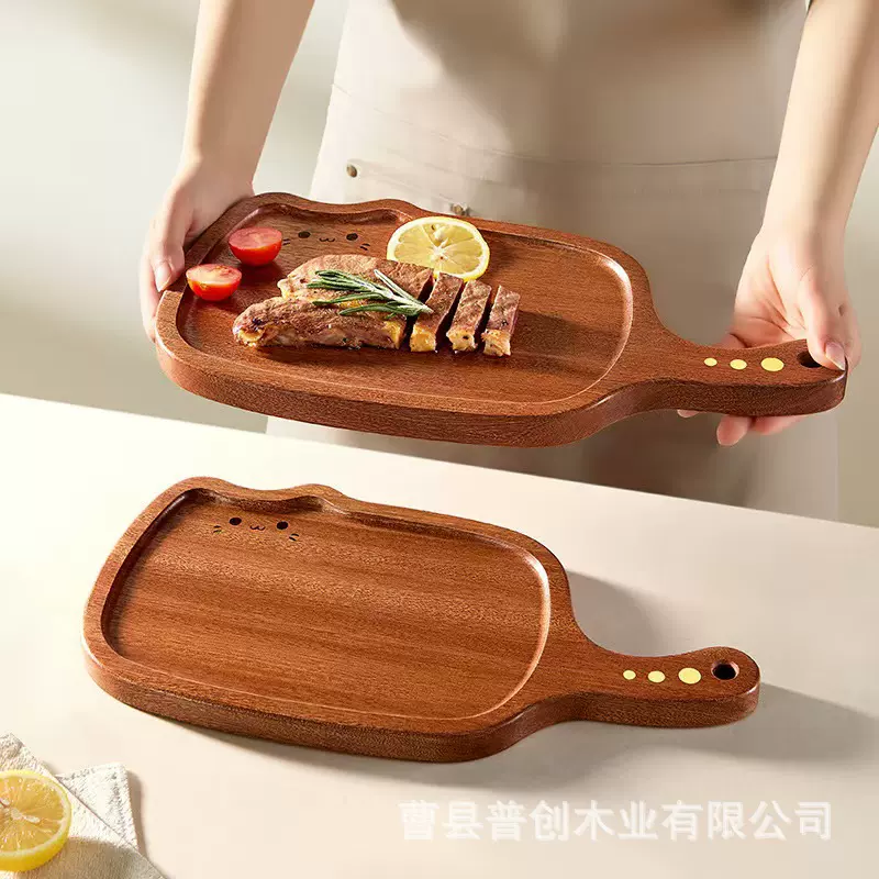 新款卡通可爱木质收纳盘蛋糕面包储物盘猫咪造型多用途木托盘