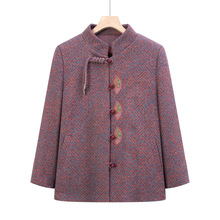 奶奶春秋装毛呢外套中老年人女妈妈套装6070岁80老太太老人上衣服