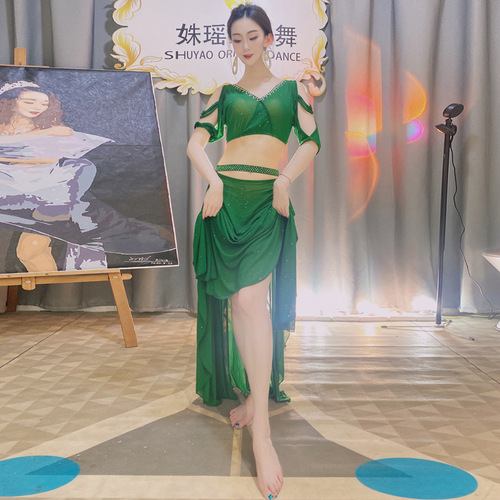 Belly dance practice clothes  new set autumn water gauze hot diamond oriental dance dance costume fairy style performance costume