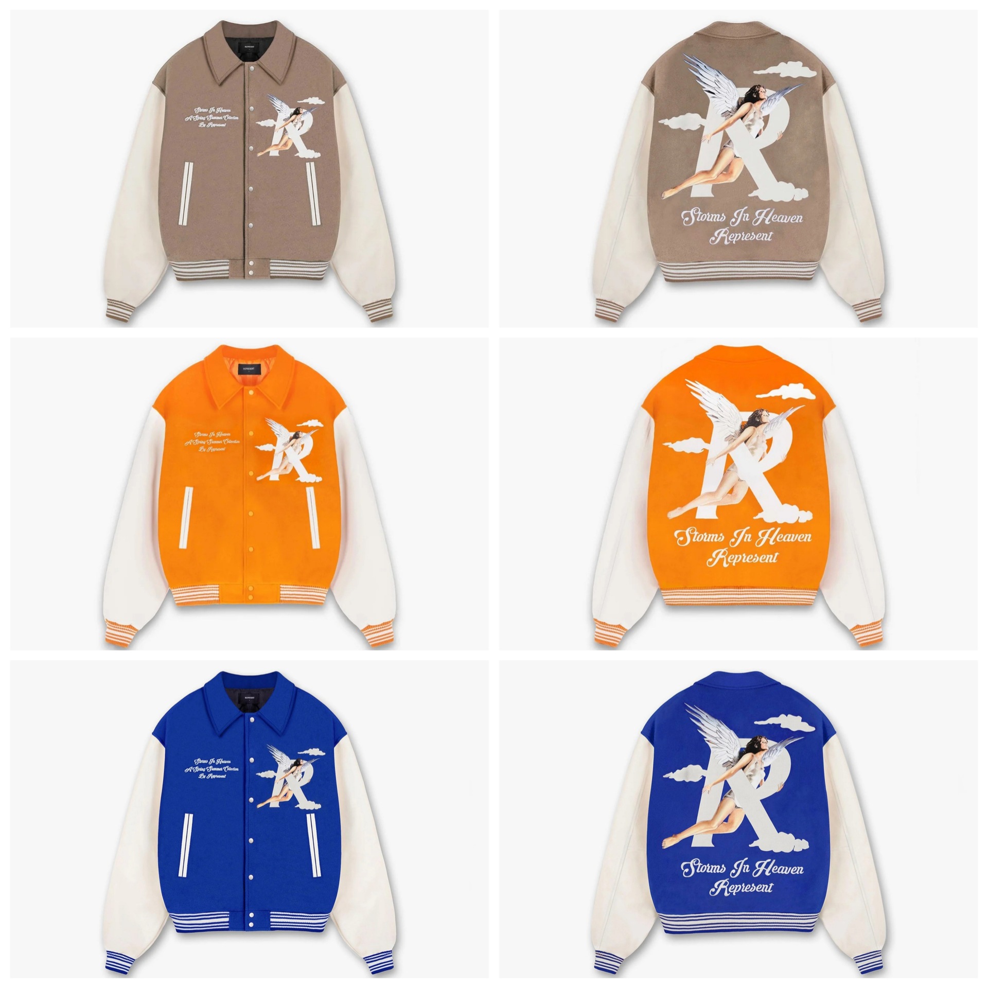 REPRESENT天使云朵人像印花毛呢皮袖棒球服夹克男刺绣字母外套