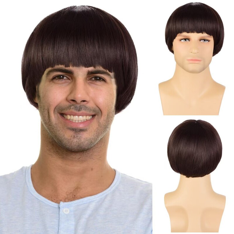 Cross-Border Hot-Selling Men's Mushroom Head Wigs, European and American Fashion Short Hair Wigs, Full Head Wigs, Flat-Top Men's Hair Wigs