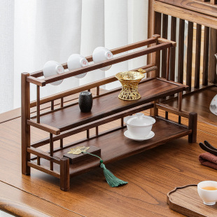 New North American Walnut Tea Set Storage Rack Multi-Layer Tea Set Teapot Tea Cup Drain Chinese Desktop Set