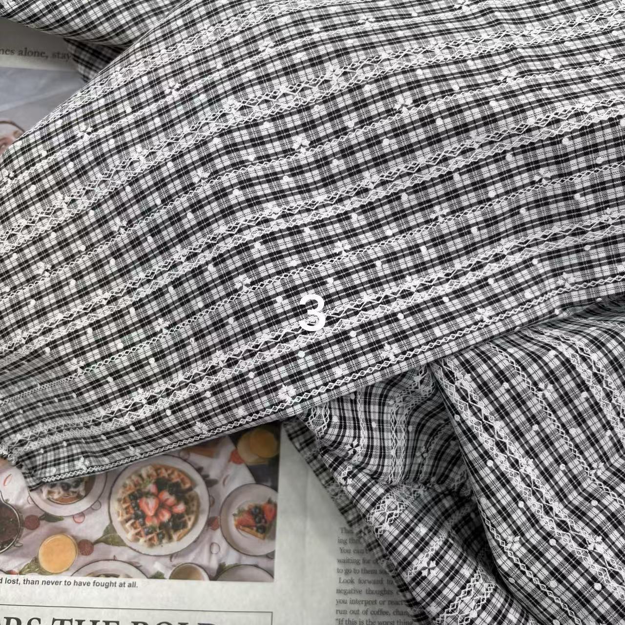 涤棉格白色链条印花头饰蝴蝶结包包鞋材帽子桌布衬衫连衣裙睡衣布