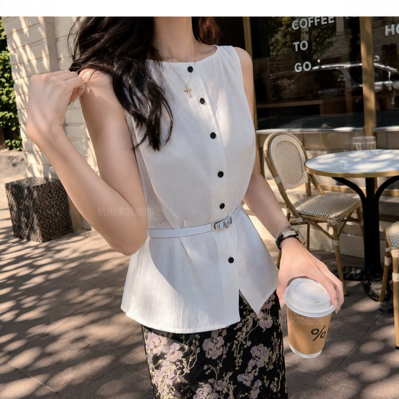 Elegant and Intellectual Style~ Slim-Fitting French Linen Blouse, Summer Boat Neck Sleeveless Outerwear, Commuter Top for Women Elegant and Intellectual Style~ Slim-Fitting French Linen Blouse, Summer Boat Neck Sleeveless Outerwear, Commuter Top for Women