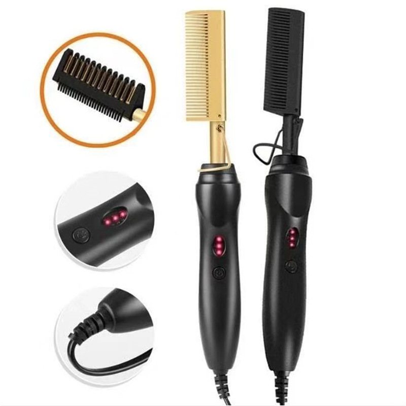 Cross-border in stock electric heating copper comb electric hair straightening comb 2-in -1 household hair straightening curling iron multifunctional hair straightening comb