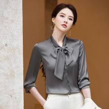 七谷娘高端醋酸缎面衬衫女长袖2024春季新款飘带职业衬衣气质上衣
