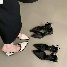 设计感小众时尚玛丽珍女款高跟鞋银色包头单鞋夏款法式黑色凉鞋子