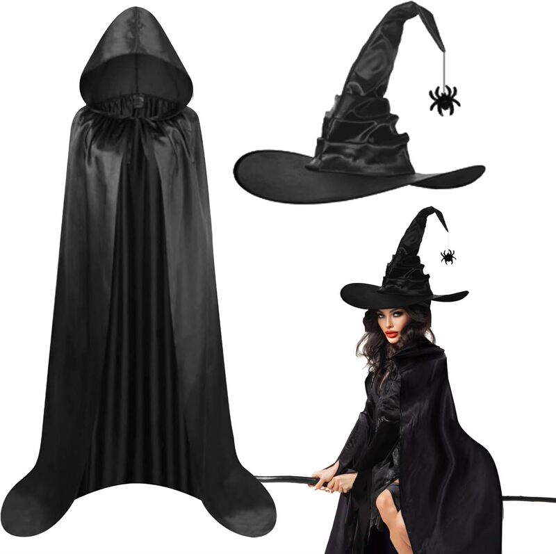 新しいハロウィーンのしわの魔女の帽子のパーティーの魔女の帽子のマントの黒いオックスフォードの布の魔女の帽子の化粧道具|undefined