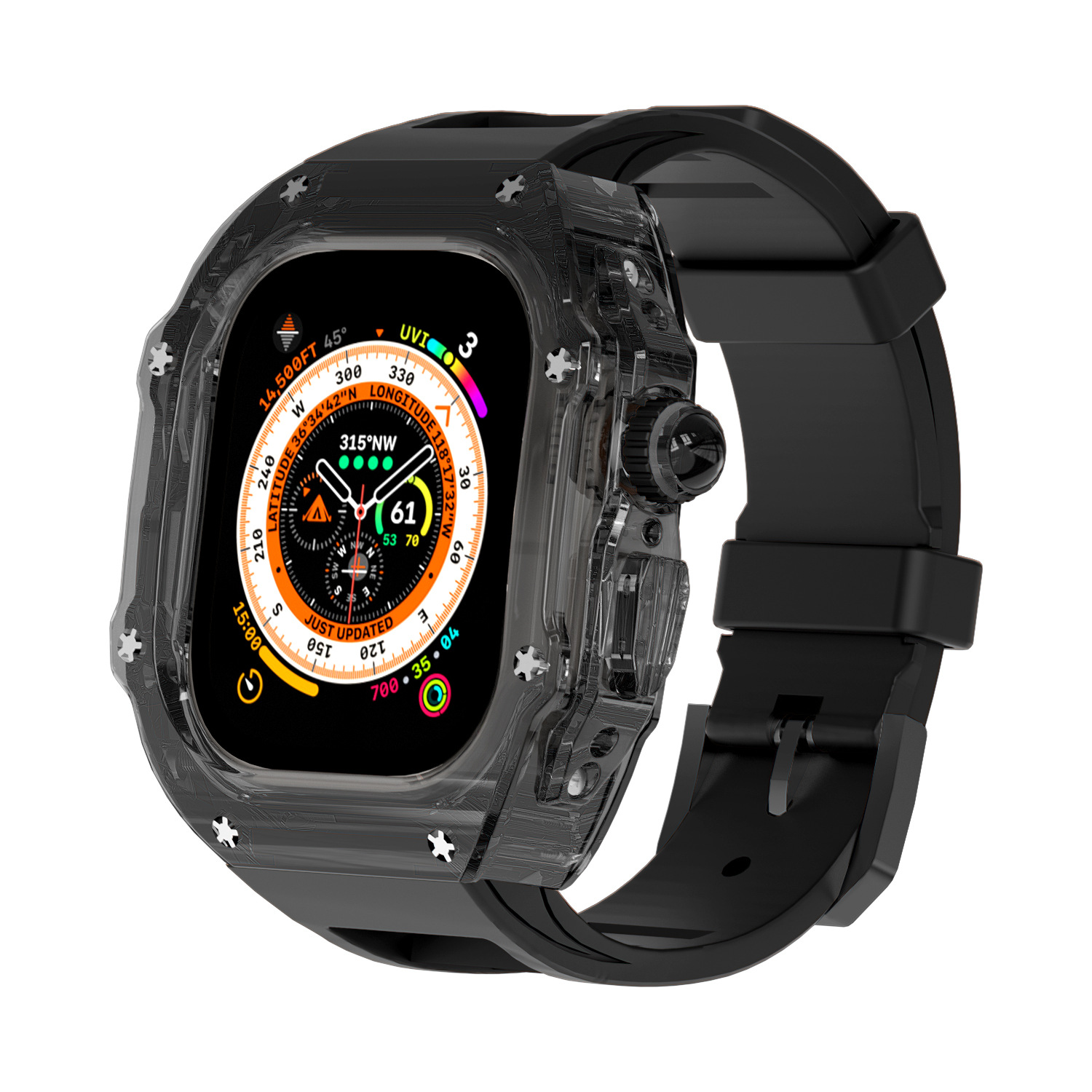 Aplicable para Apple Watch 8 ultra 49mm caso transparente correa de caucho flúor iwath45 44 funda protectora